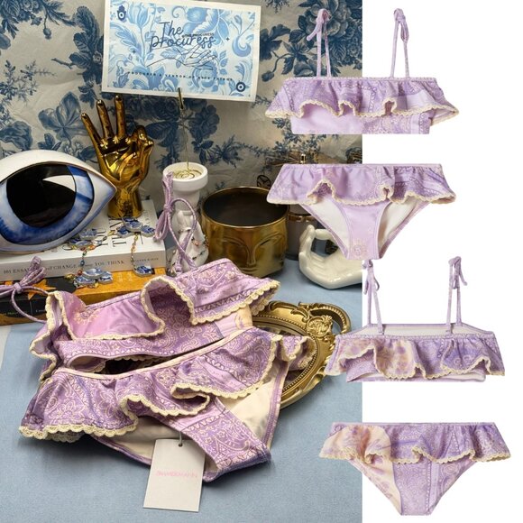 🆕 ZIMMERMANN KIDS 🧿 NWT Lucky Bandana-print Frilled Bikini Pastel Purple Sz 6Y - Picture 1 of 15